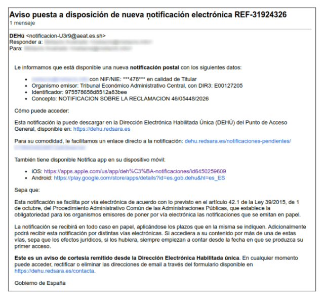 Correo tipo de intento de fraude